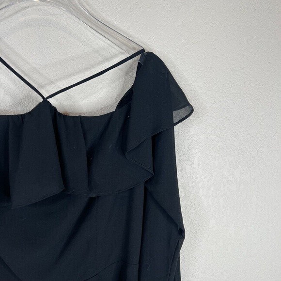 LPA Mini Dress 5 Size Medium Black Halter Neck Off The Shoulder Ruffle Georgette - Picture 3 of 14